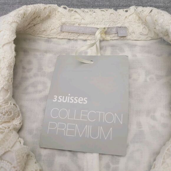 NWT Vintage 3 Suisses Collection Ivory Lace Blazer Jacket Cotton Small - Picture 2 of 8